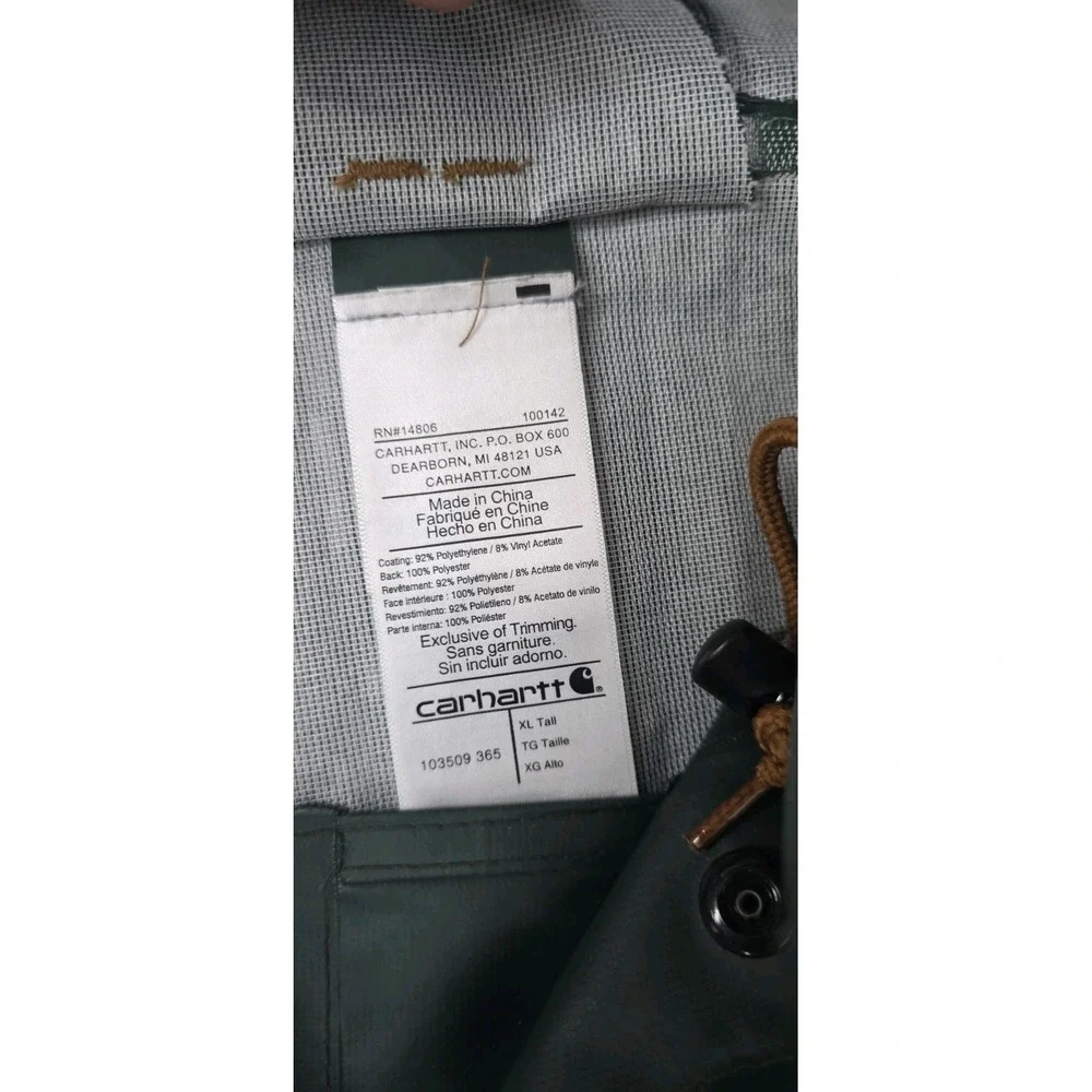 Carhartt Men Midweight Waterproof Rain Storm Coat Hooded XL Tall‎ Green Jacket